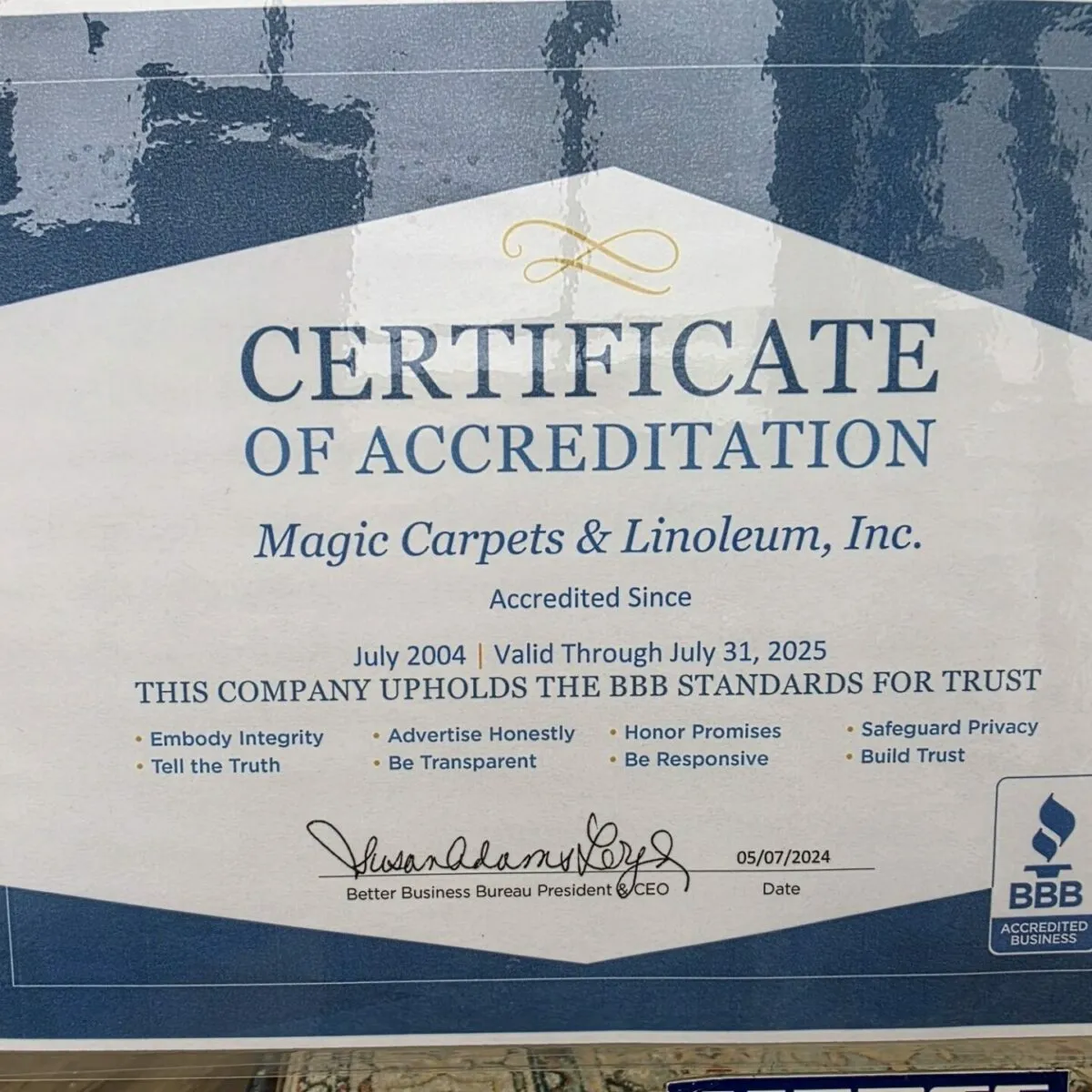 certificate Certificate of Accreditation | Magic Carpets